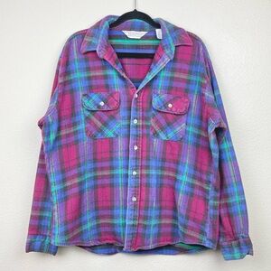 VTG Field & Stream Union Made Plaid Multi Flannel Button Down Shirt Unisex XL